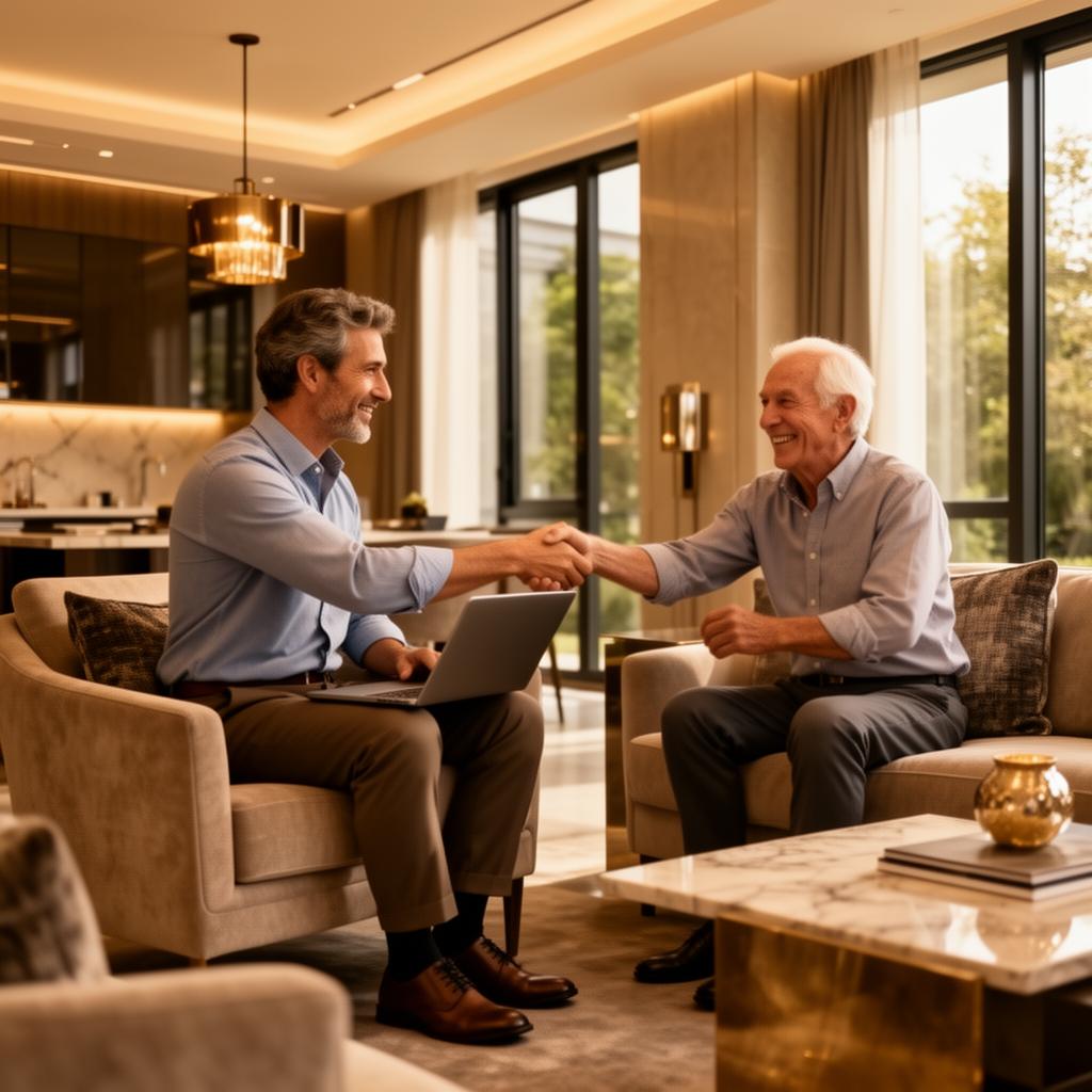 Patient advocate meeting with client in a modern home