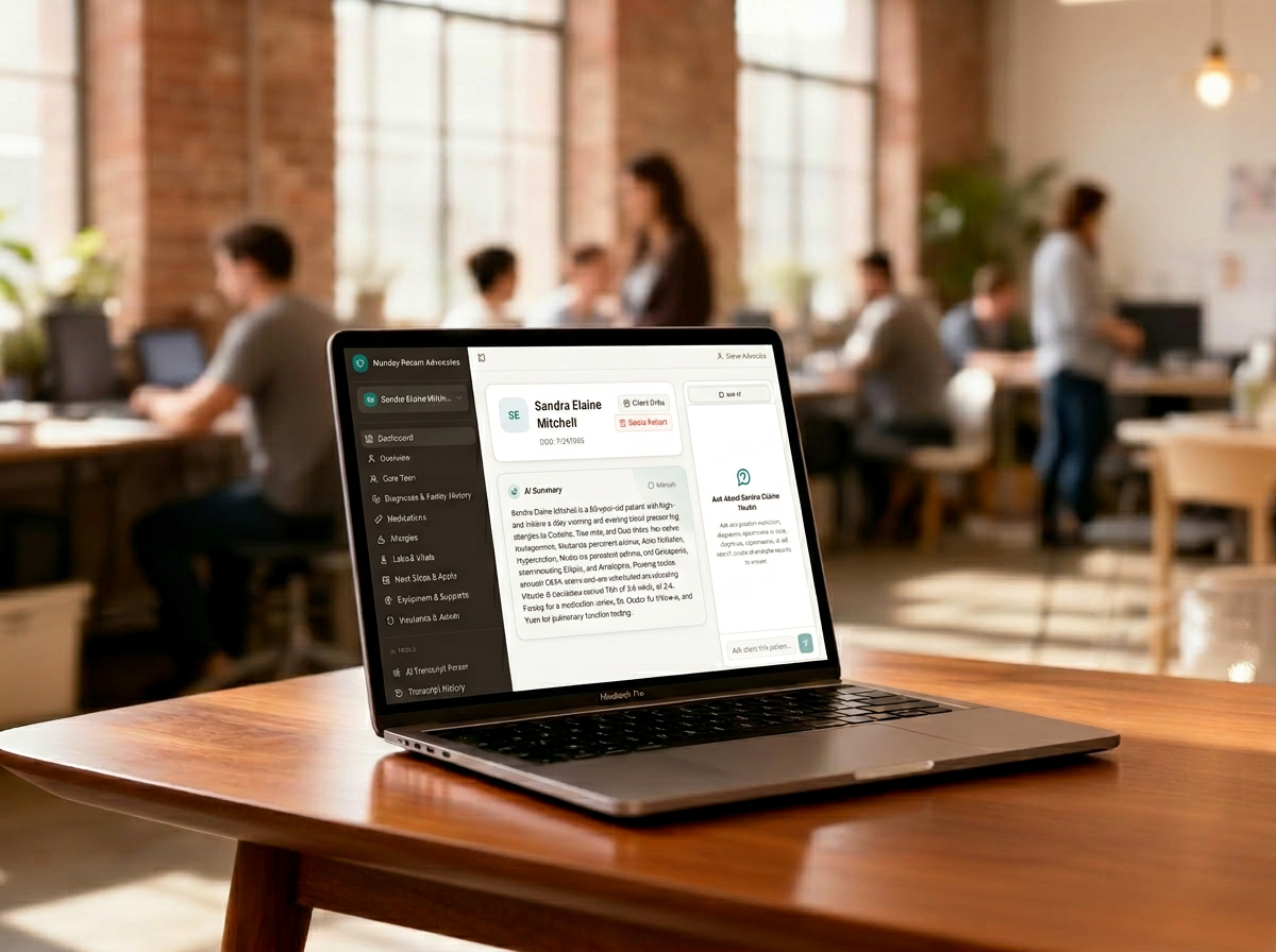 Bright Health Platform displayed on a MacBook Pro in a modern office