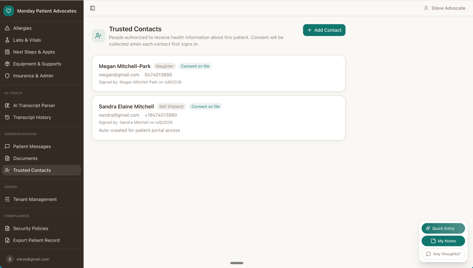 Trusted Contacts & Consent